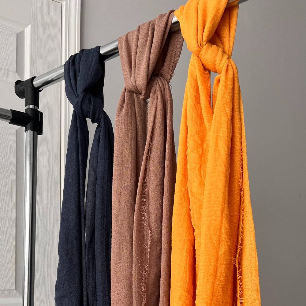 Women Cotton Scarf Shawl Turban Soft Solid Colour 3 PCS Yellow,Blue,Light-Brown